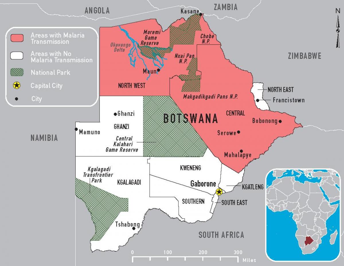 mapa ng Botswana sa malarya