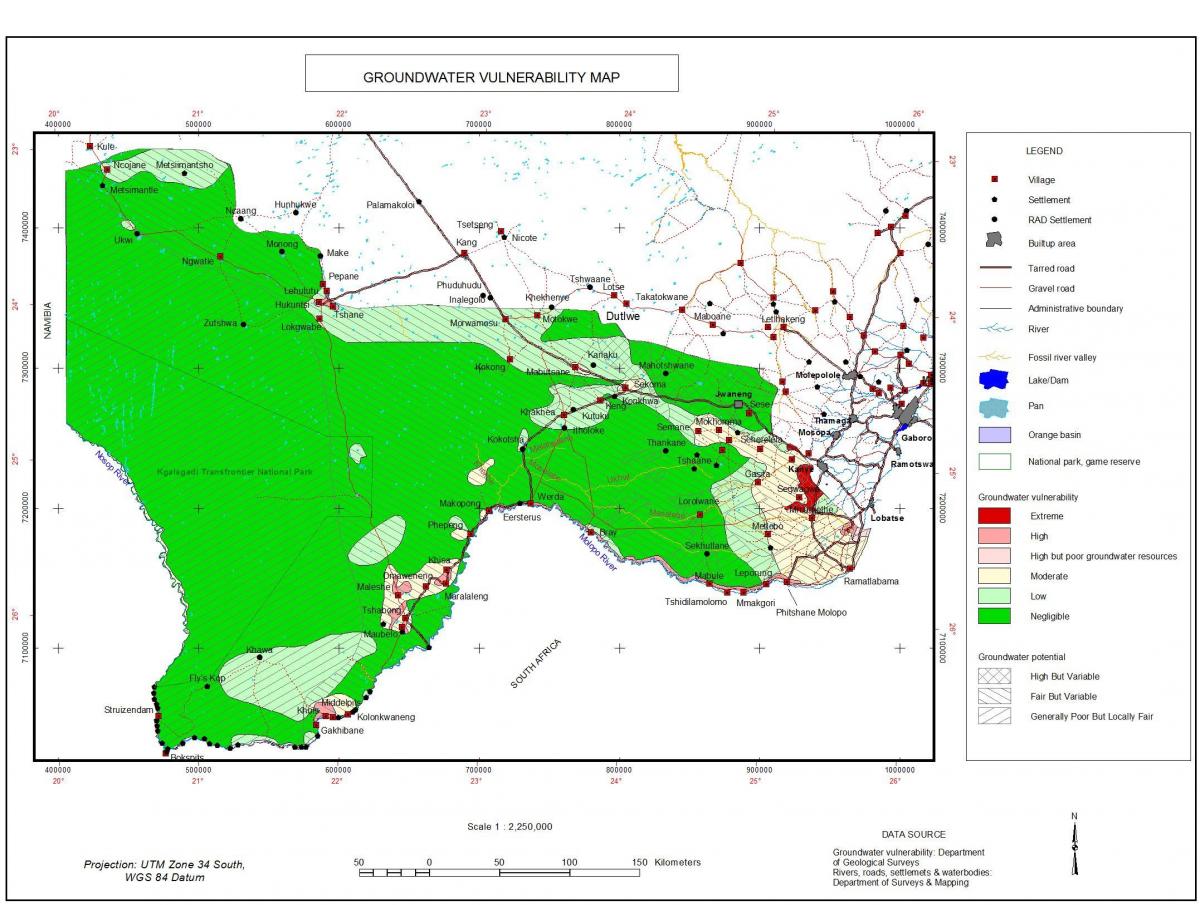 mapa ng Botswana sa ilalim ng lupa tubig