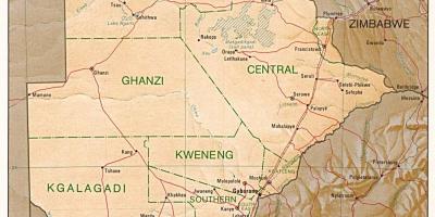 Mapa ng Botswana ng pagpapakita ng mga bayan at mga nayon
